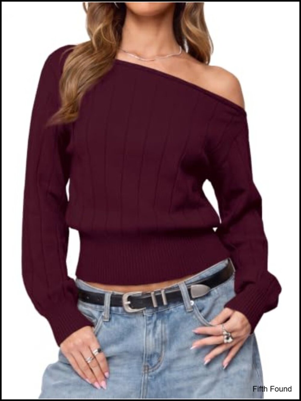 Off Shoulder Ribbed Knit Sweater Long Sleeve Pullover Women's Top